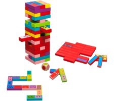 3 in 1: Vallende Toren (Jenga) - Domino - Memo (EN/FR/DE)