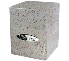 Deckbox Satin Cube Clear with Rainbow Glitter