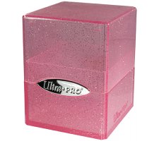Deckbox Satin Cube Pink with Silver Glitter