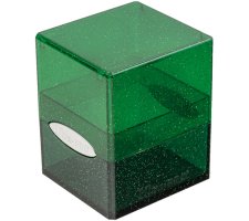 Deckbox Satin Cube Green with Silver Glitter
