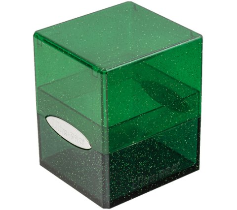 Deckbox Satin Cube Green with Silver Glitter