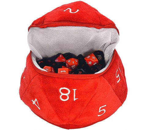 Plush Dice Pouch D20 Dungeons and Dragons - Red & White