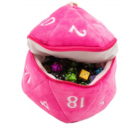 Plush Dice Pouch D20 Hot Pink