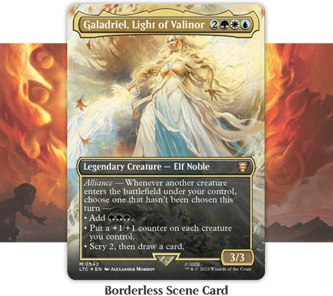 Magic The Gathering The Lord of The Rings: Tales of Middle-Earth Scene Box  - The Might of Galadriel (6 Scene Cards, 6 Art Cards, 3 Set Boosters +
