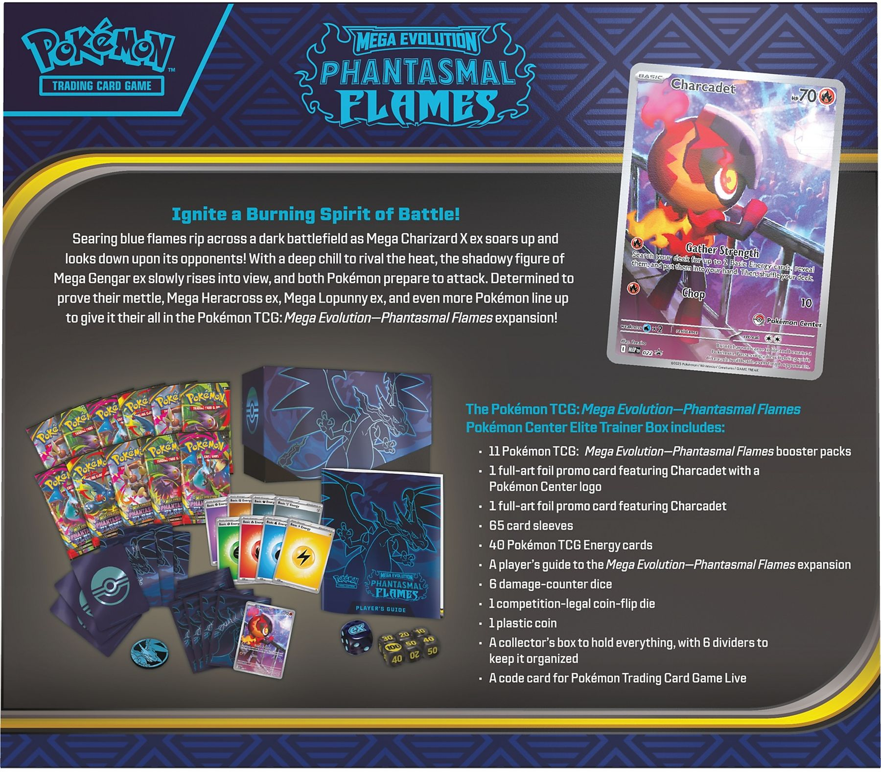 Pokmon Trading Card Game Pokmon TCG: Mega Evolution Phantasmal Flames  Elite Trainer Box  Sealed, 9 Boosters, English, 2025