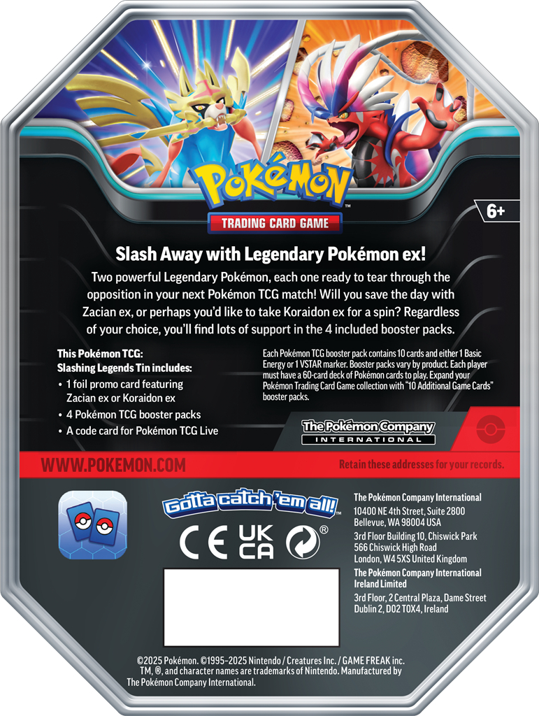 pokemon trading card game slashing legends tin Pokemon Sword Shield Slashing Legends Koraidon ex Tin Set 4 Booster Packs Promo Card Pokemon USA